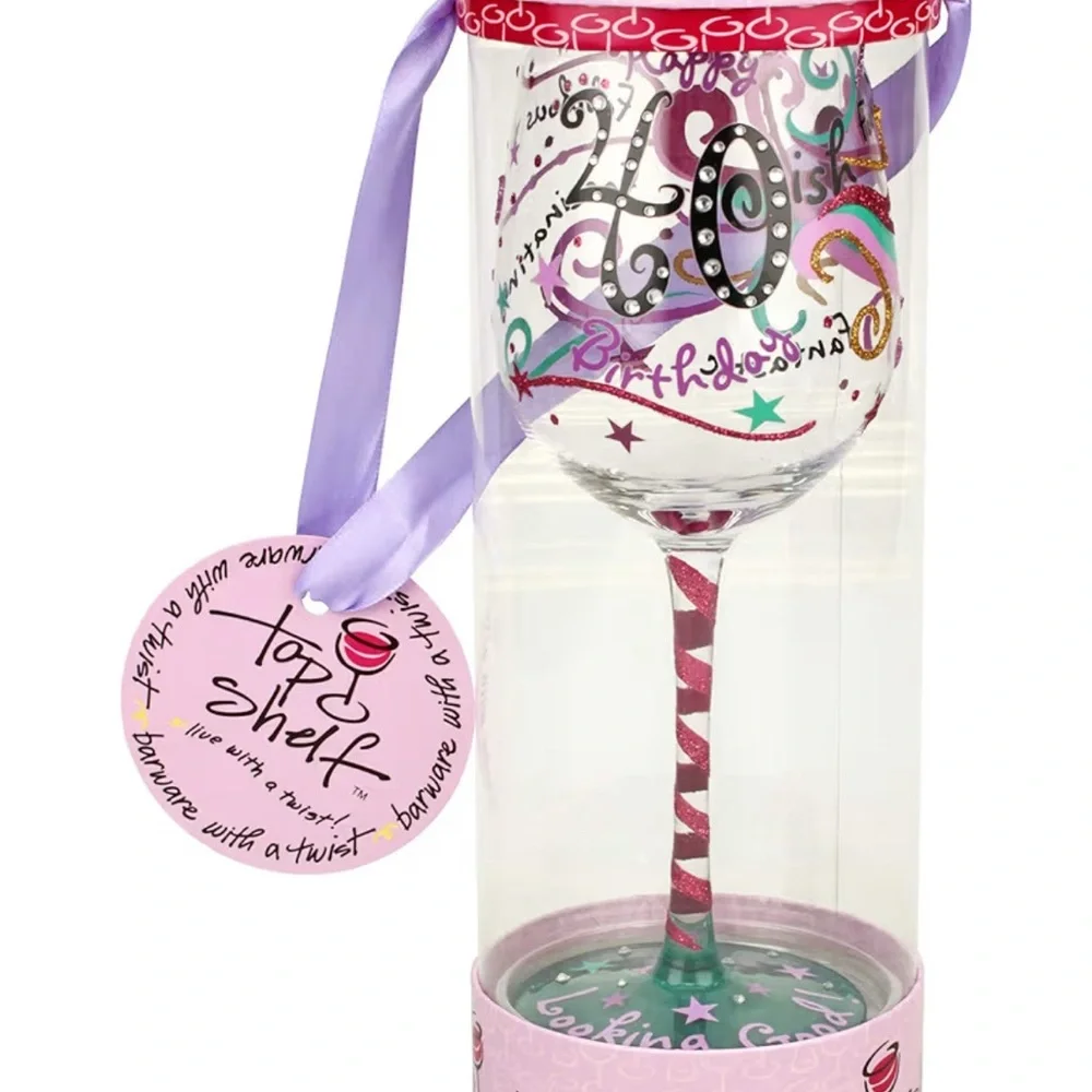 Top Shelf 40-ish Birthday Novelty Wine Glass (15oz)
